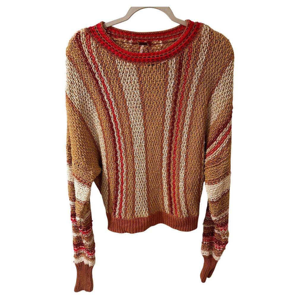 FP Show Me Love Sweet Child Boxy Combo Chunky Knit Sweater Pink Cream Beige, S